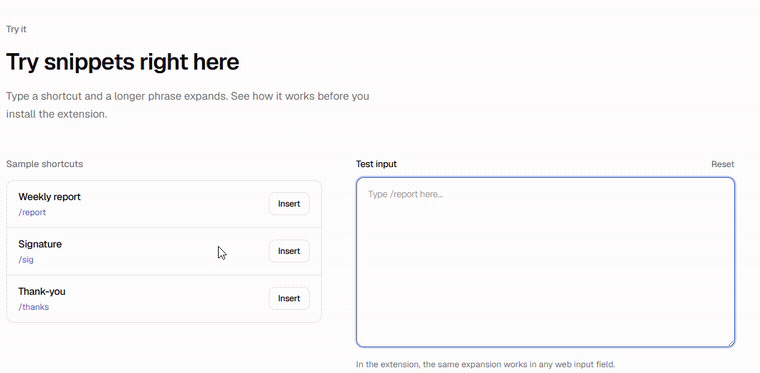 Type a shortcut, expand a sentence